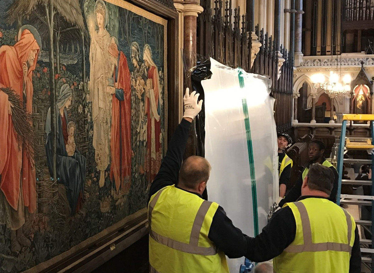 Installing seamed and oversized Optium Museum Acrylic® at Exeter College Chapel