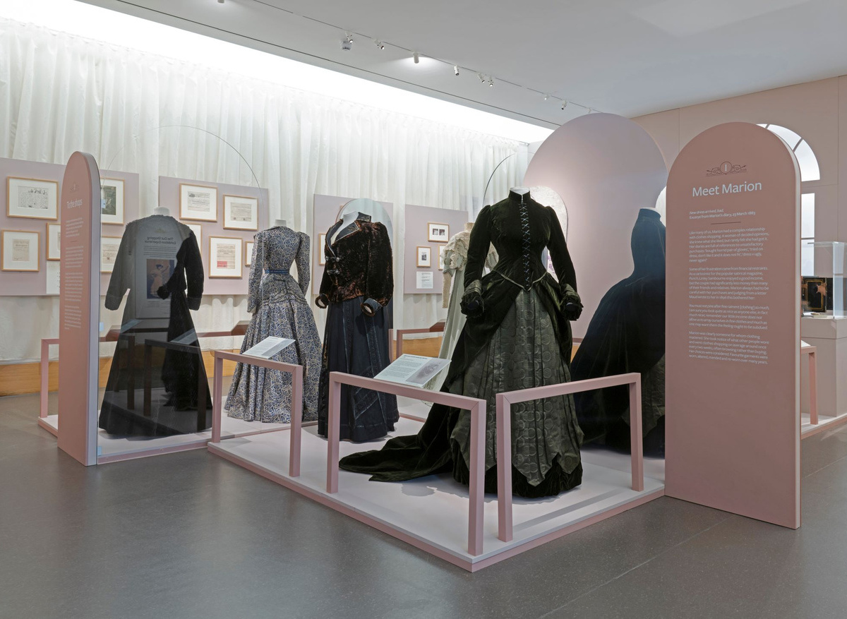 The dresses at the 'Out Shopping' Exhibition after conservation